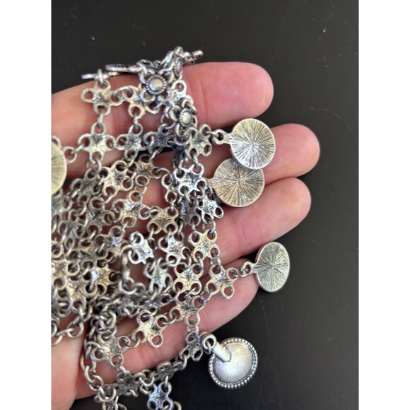 Vintage-Inspired tribal Silver-Tone Bib Necklace With Layered Coin Pendant Desig - Picture 7 of 9